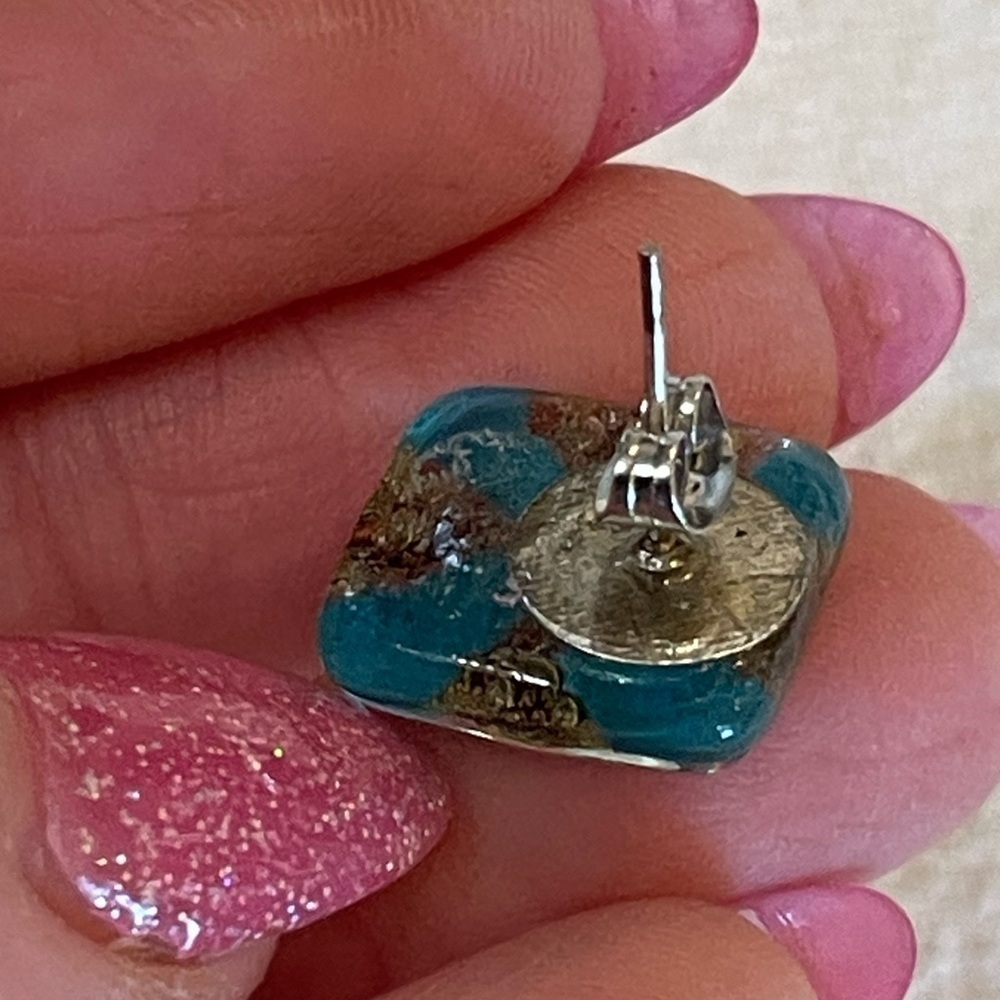 Wells 12k 1/20 yellow gold filled vintage hoops 3/4 inch glass art bead studs - Picture 3 of 11